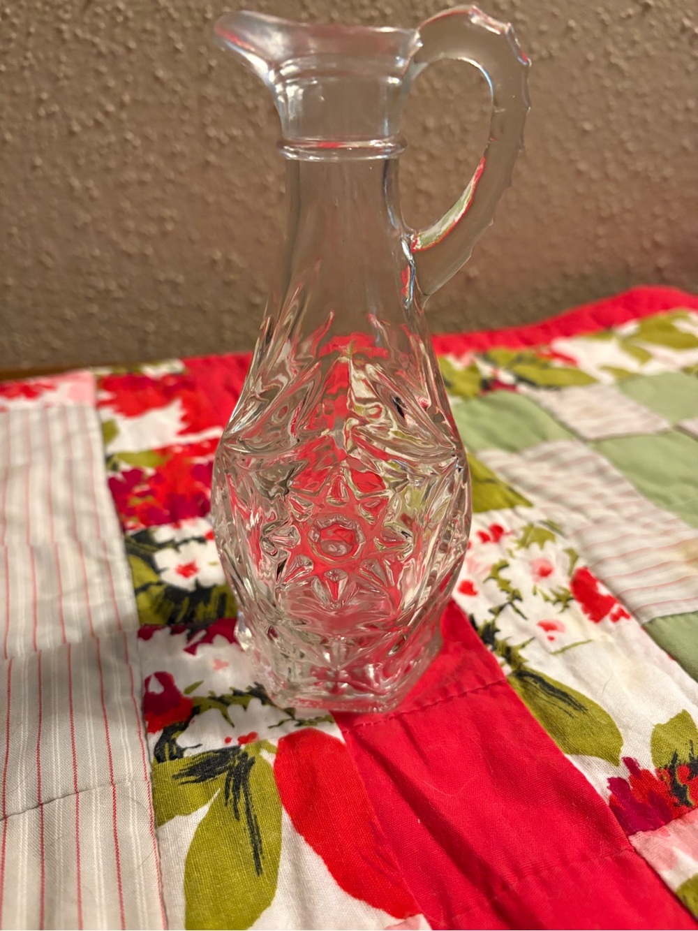 Vintage Clear Pressed Glass Cruet with Star of David